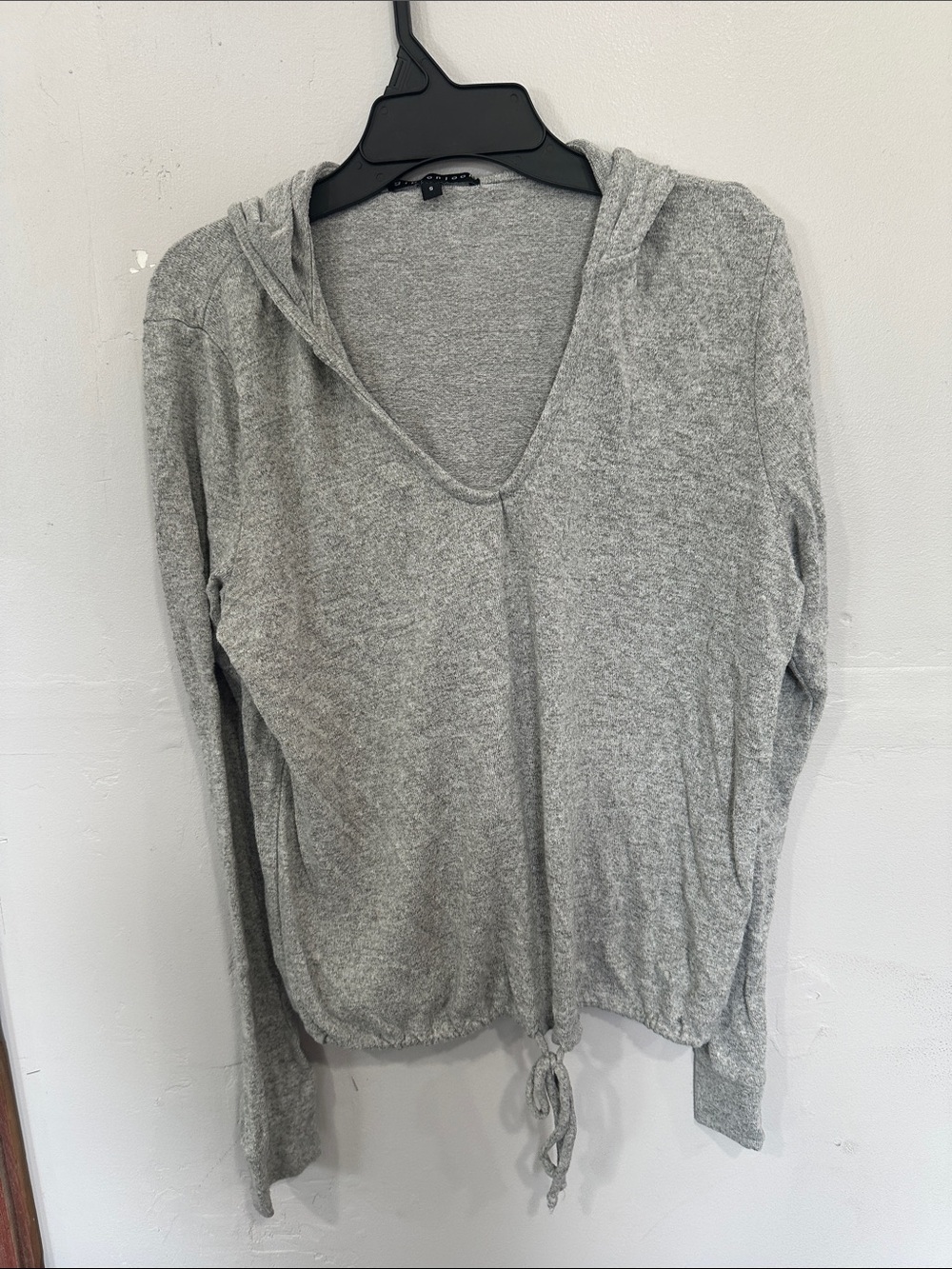 Women's Gray V-Neck Hoodie Pullover with Drawstring